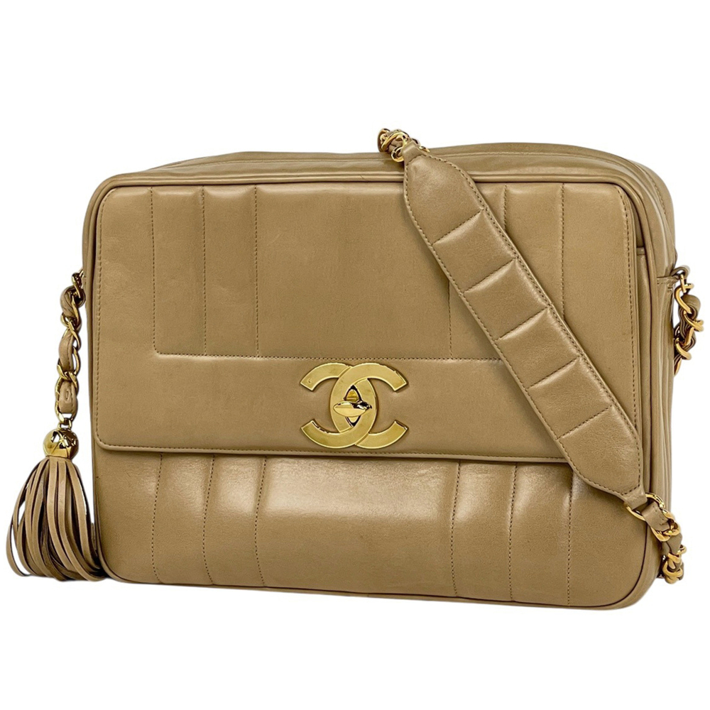 Chanel CHANEL Shoulder Bag Coco Mark Mademoiselle Leather Beige Women's